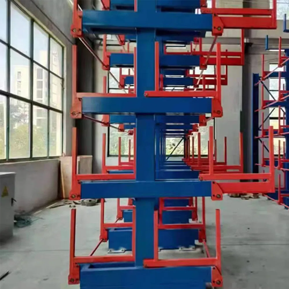 Blue Upright Orange Arm Customized Handle Warehouse Industrial Telescopic Heavy Duty Sheet Metal Storage Roll out Cantilever Rack for Long Metal Cargo