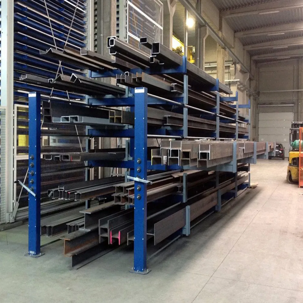 Blue Upright Orange Arm Customized Handle Warehouse Industrial Telescopic Heavy Duty Sheet Metal Storage Roll out Cantilever Rack for Long Metal Cargo