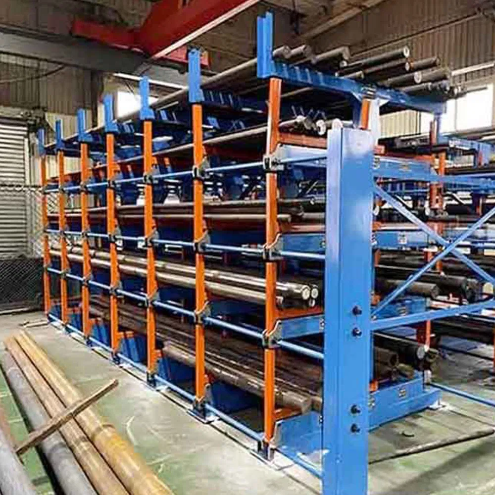 Blue Upright Orange Arm Customized Handle Warehouse Industrial Telescopic Heavy Duty Sheet Metal Storage Roll out Cantilever Rack for Long Metal Cargo
