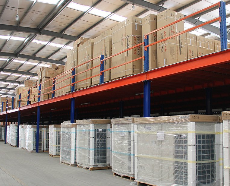 Anti-Vibration Steel Platform Mezzanine Rack with Shock-Absorbent Structure &amp; Fall-Protection Safety Railings for Heavy Machinery Parts Storage