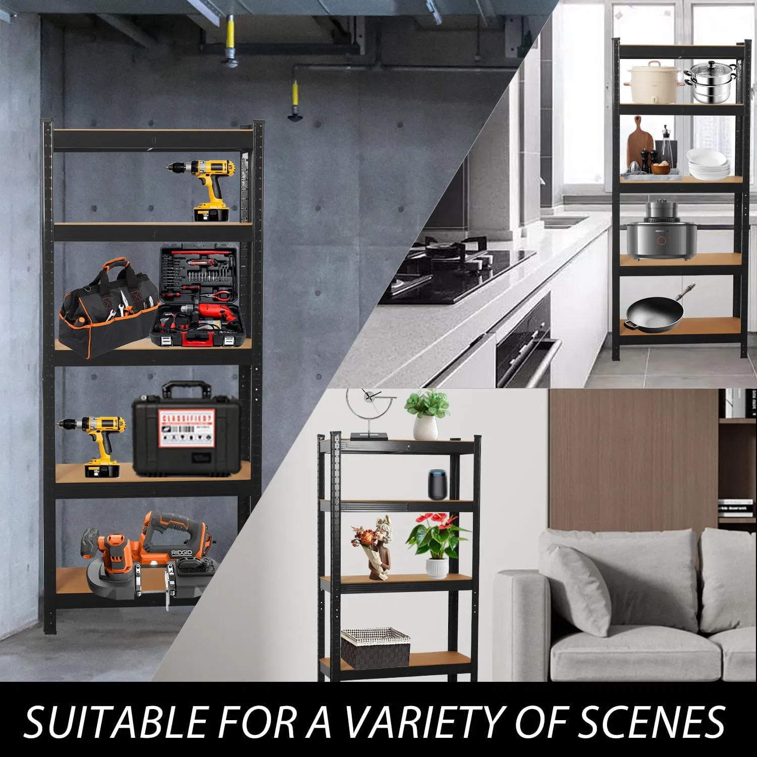 Black Boltless Assembling Rack Heavy-Duty Steel Rivet Shelving for Warehouse Garage Storage