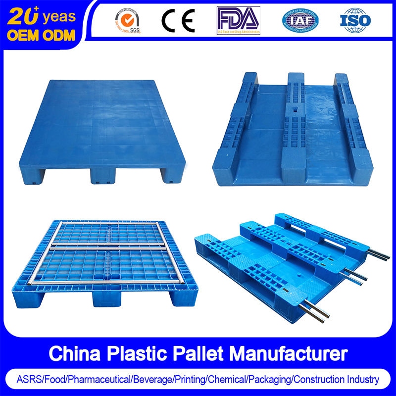 1.0mx1.2m Heavy Duty Durable Rackable 4 Way Load Capacity Nestable Single Side HDPE Warehouse Storage Euro Plastic Pallets with Steel Reinforce