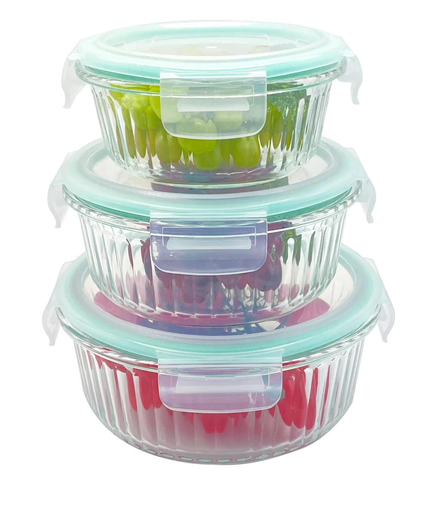 Child-Safe Striped Glass Storage with Secure PP Locking Cover, Microwave/Freezer Safe for Family Use 390ml