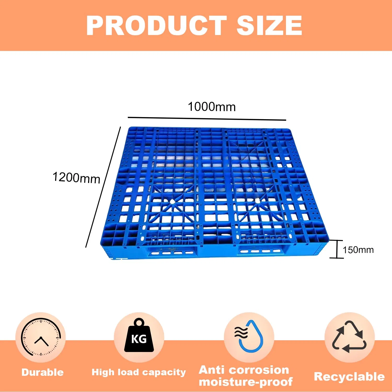 Huading 1200*1000*150mm Open Deck HDPE Steel Tube Pallets Durable Euro 3 Runners Heavy Duty Plastic Pallet for Warehouse Storage