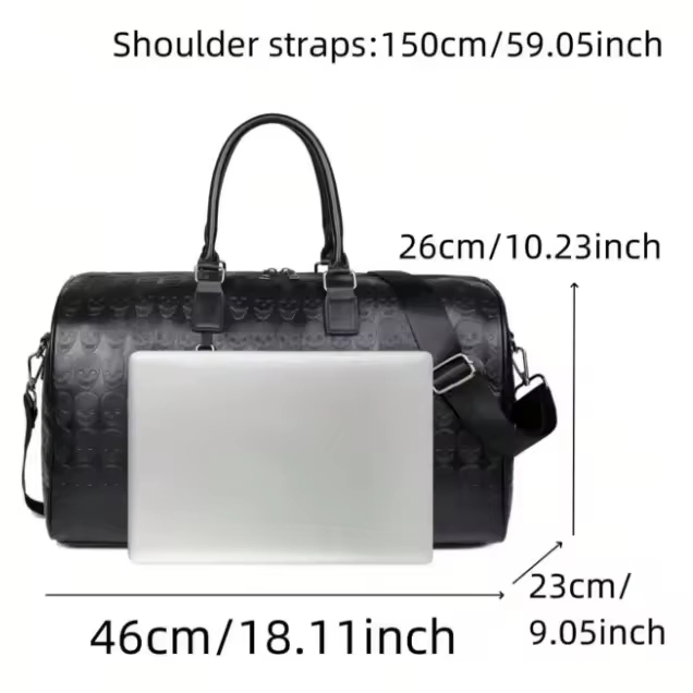 Large Capacity PU Leather Custom Style Luxury Designer Waterproof Fitness Bag Portable Embossed Printing Black Urban Simplicity Travel Bag