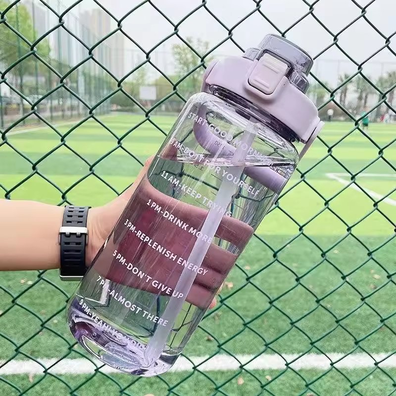 2 Liter Sport Water Bottle Plastic Jug Girls Portable Travel Water Bottles Fitness Bike Cup Summer Cold Water Jug Time Marker