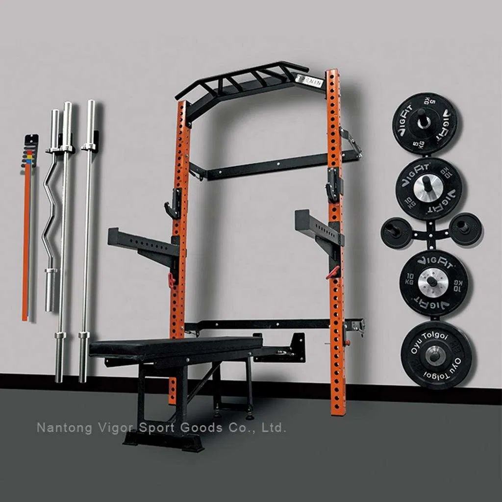 Commercial Wall-Mounted Folding Power Squat Rack Multi-Grip Bar for Home &amp; Gym