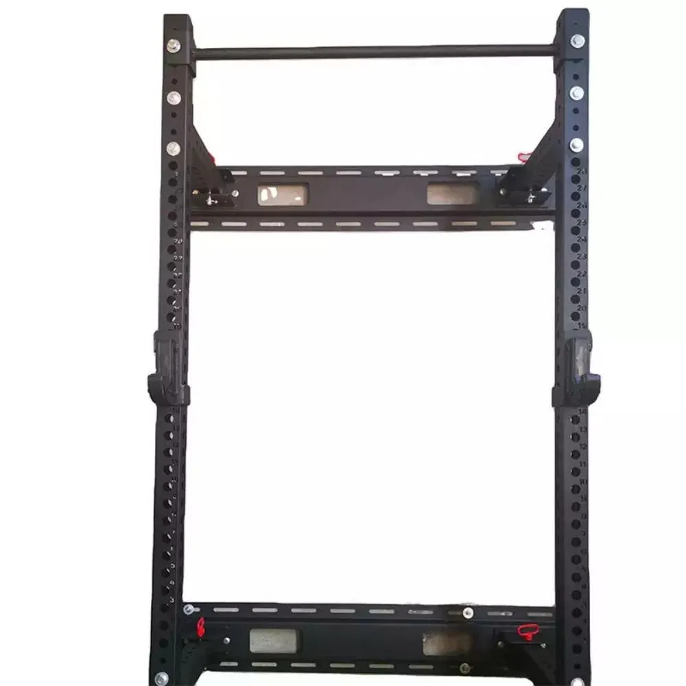 Wall Mounted Folding Squat Power Rack with Spotter Arms and J-Hooks Gym Fitness Equipment