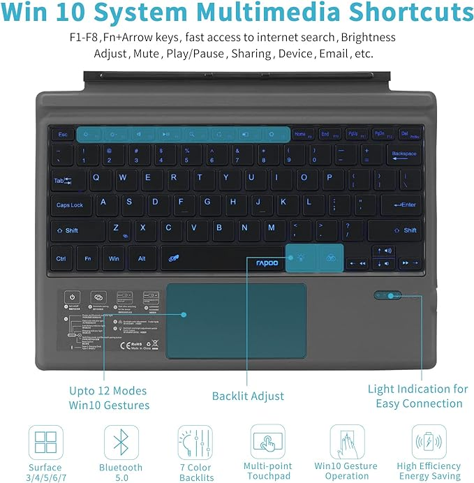 Surface PRO Keyboard, Ultra-Slim Portable Bluetooth Wireless Keyboard with Touchpad
