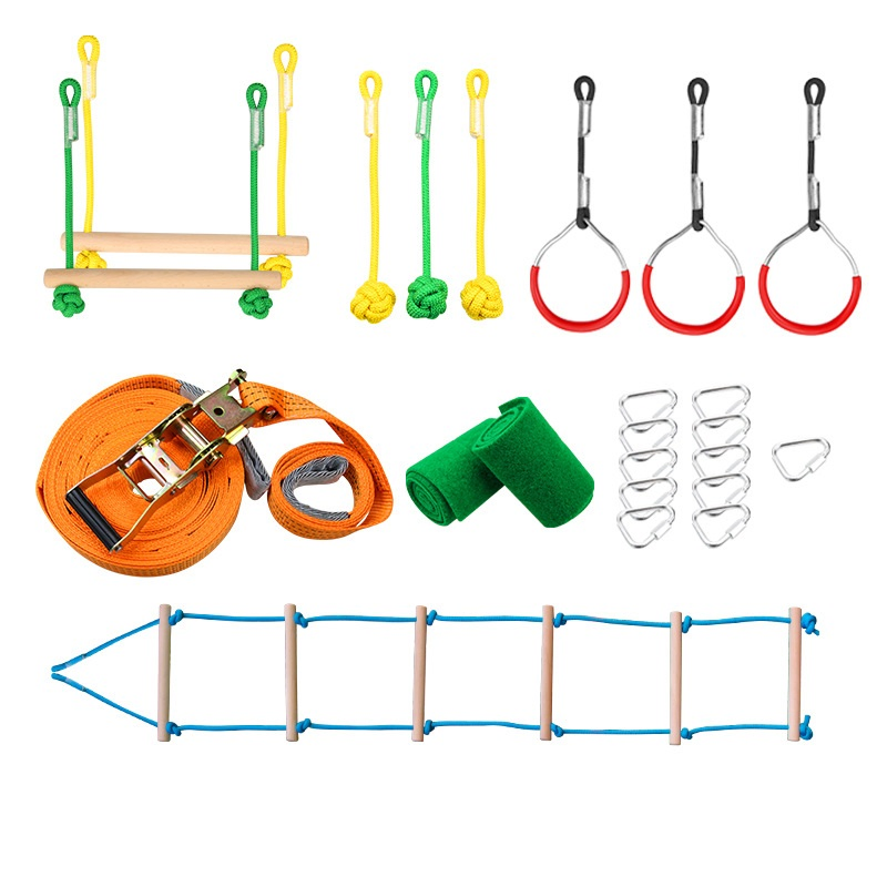 American Fitness Slackline Hanging Obstacle Course Ninja Warrior Line Obstacle Course Kit for Outdoor Backyard