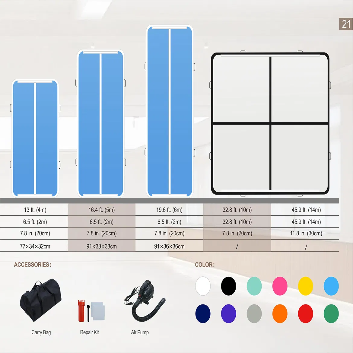 Inflatable Air Gymnastics Mat Training Mats 4/8 Inches Thickness Gymnastics Track for Home Use/Training/Cheerleading/Yoga/Water with Pump