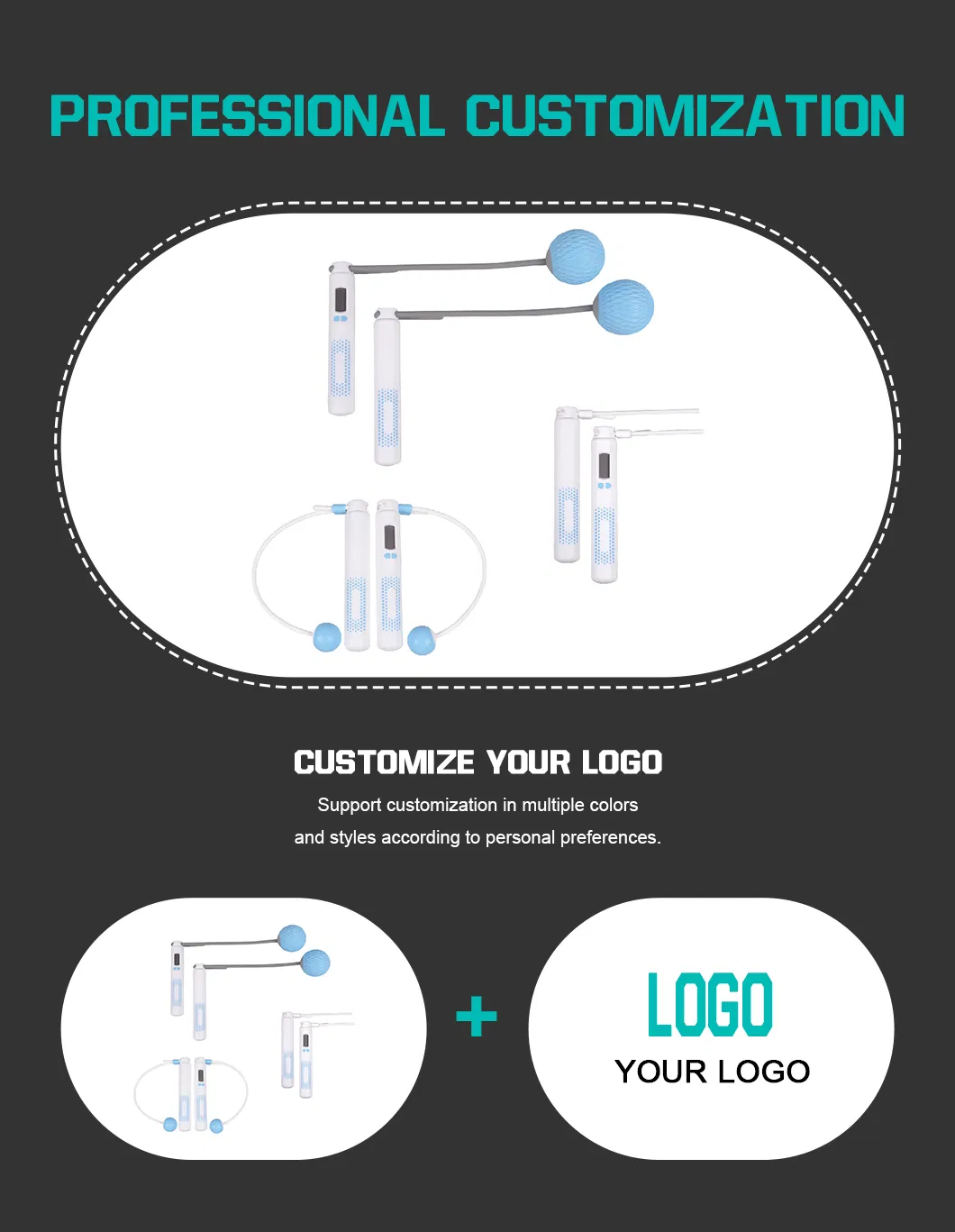 Digital Counter Fitness Equipment Smart Jump Rope with Ball Weighted Cordless Jump Rope Set