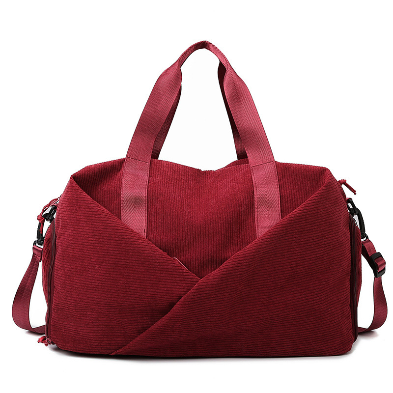 Simple Velvet Yoga Fitness Woman Bag Leisure Duffel Bag Soft Corduroy Fashion Short-Haul Portable Large Capacity Travel Bag