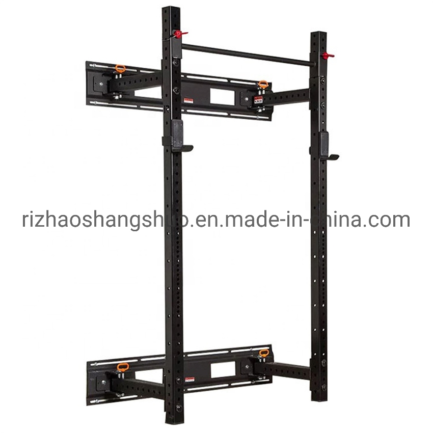 Athletics Fitness Power Rack Squat Cage Home Gym Training Station Weightlifting Cage Fitness Bodybuilding Space Saving Wall Mounted Folding Power Squat Rack