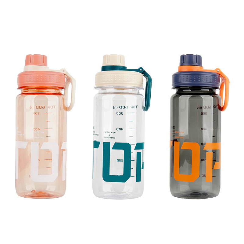 High Temperature Resistant Transparent Plastic Student Portable BPA Free Anti-Slip Large Capacity Fitness Travel Sports Water Bottle