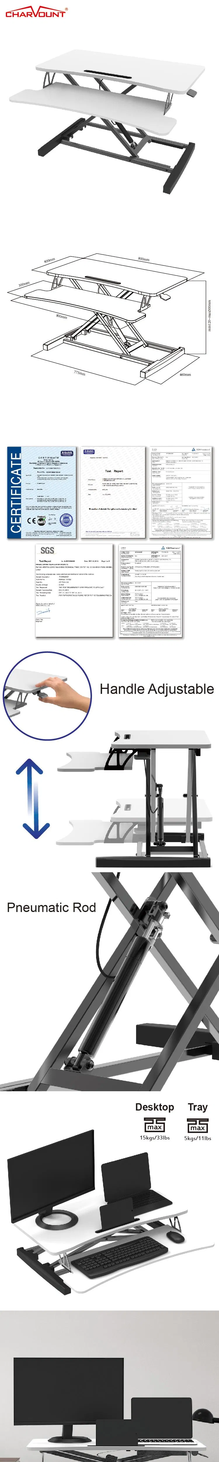 Ergonomic Pneumatic Height Adjustable Standing Desk Converter