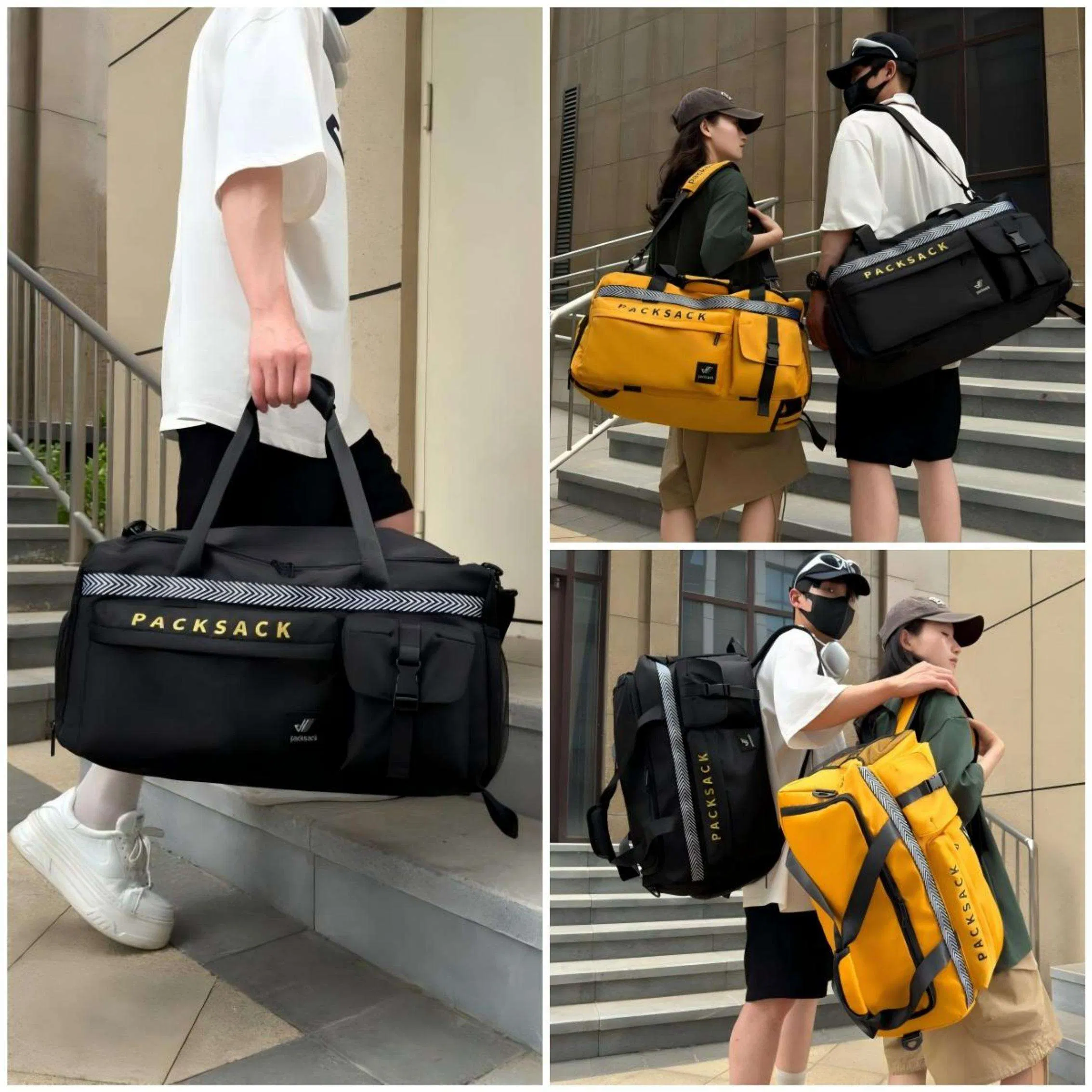 Yellow Unisex Custom Logo Large Capacity Gym Duffle Bag Waterproof Sports Travel Backpack Portable Durable Polyester Lining for Fitness