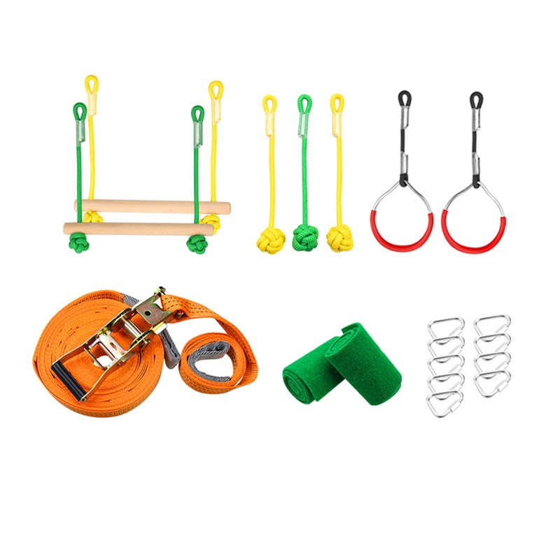 American Fitness Slackline Hanging Obstacle Course Ninja Warrior Line Obstacle Course Kit for Outdoor Backyard