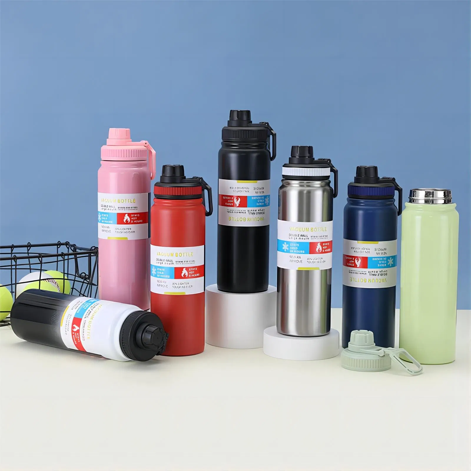 600ml 800ml 1000ml Vacuum Flask Stainless Steel Termos Heat Insulated Travel Auto Sports Gym Fitness Portable Water Bottle Double Wall Thermos with Carrying Lid