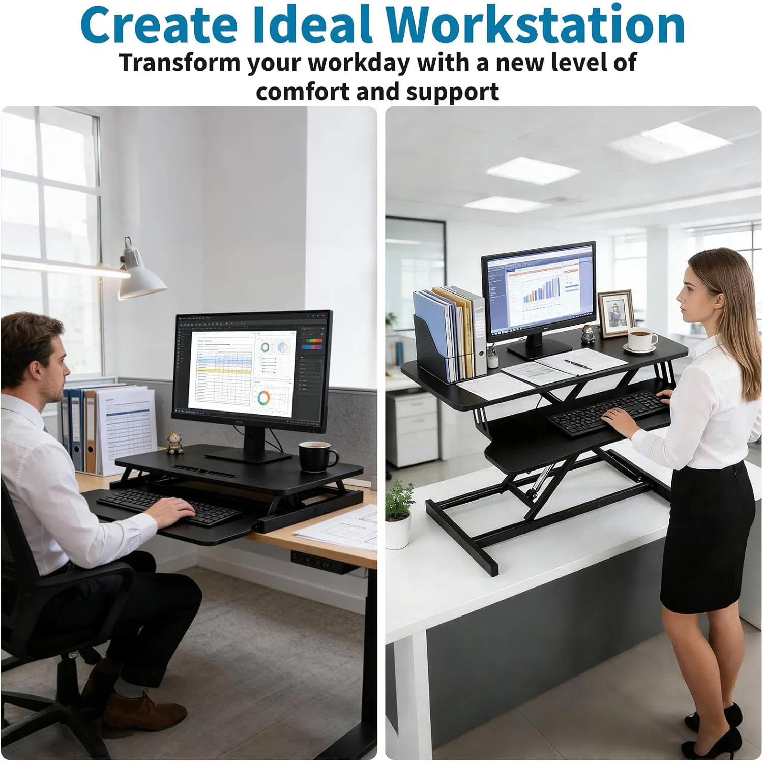 36" Pneumatic Standing Desk Converter Height Adjustable Sit to Stand up