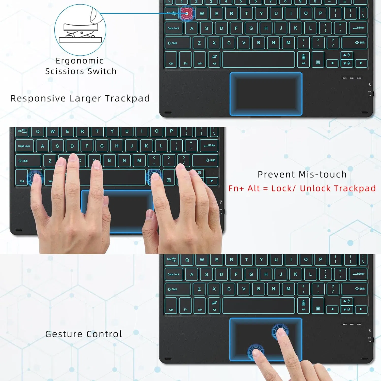 Factory Wholesale Magic Smart Bluetooth Wireless Keyboard with Backlit for Tablet Surface Go 2/3