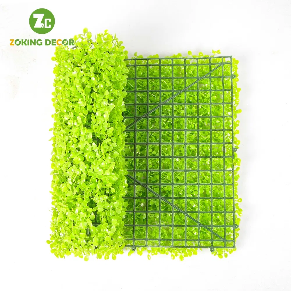 Zc Wholesale Plastic Boxwood Hedge Plant Green Leaves Panel Artificial Grass Wall for Home Decoration