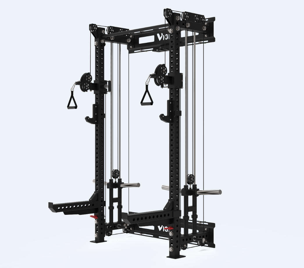 Wall Mounted Adjustable Commercial Steel Functional Power Squat Rack with Cable and Weights