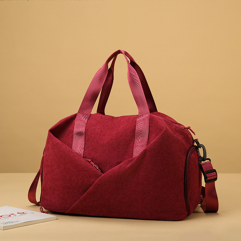 Simple Velvet Yoga Fitness Woman Bag Leisure Duffel Bag Soft Corduroy Fashion Short-Haul Portable Large Capacity Travel Bag