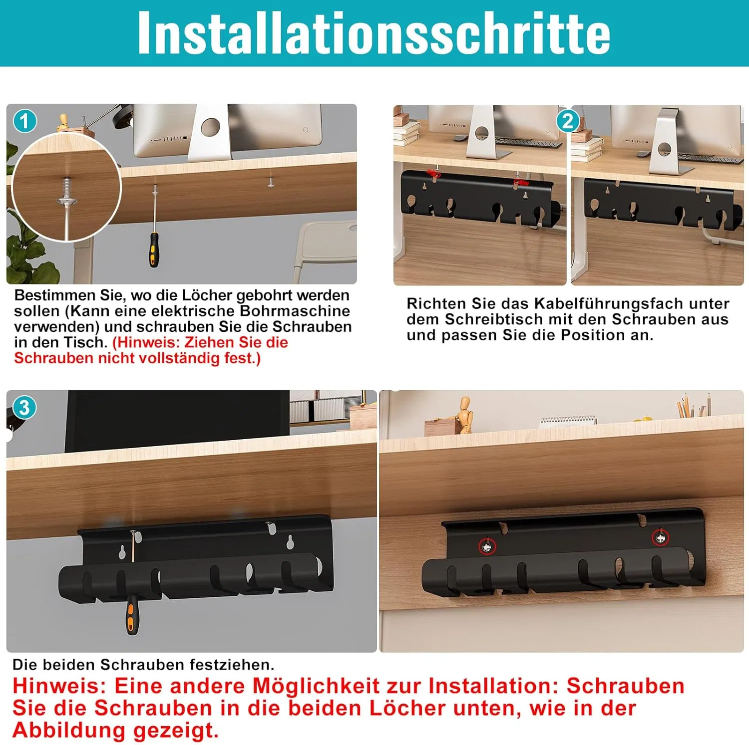 Power Strip Holders for Tables Cable Management Under Desk Metal Cable Tray