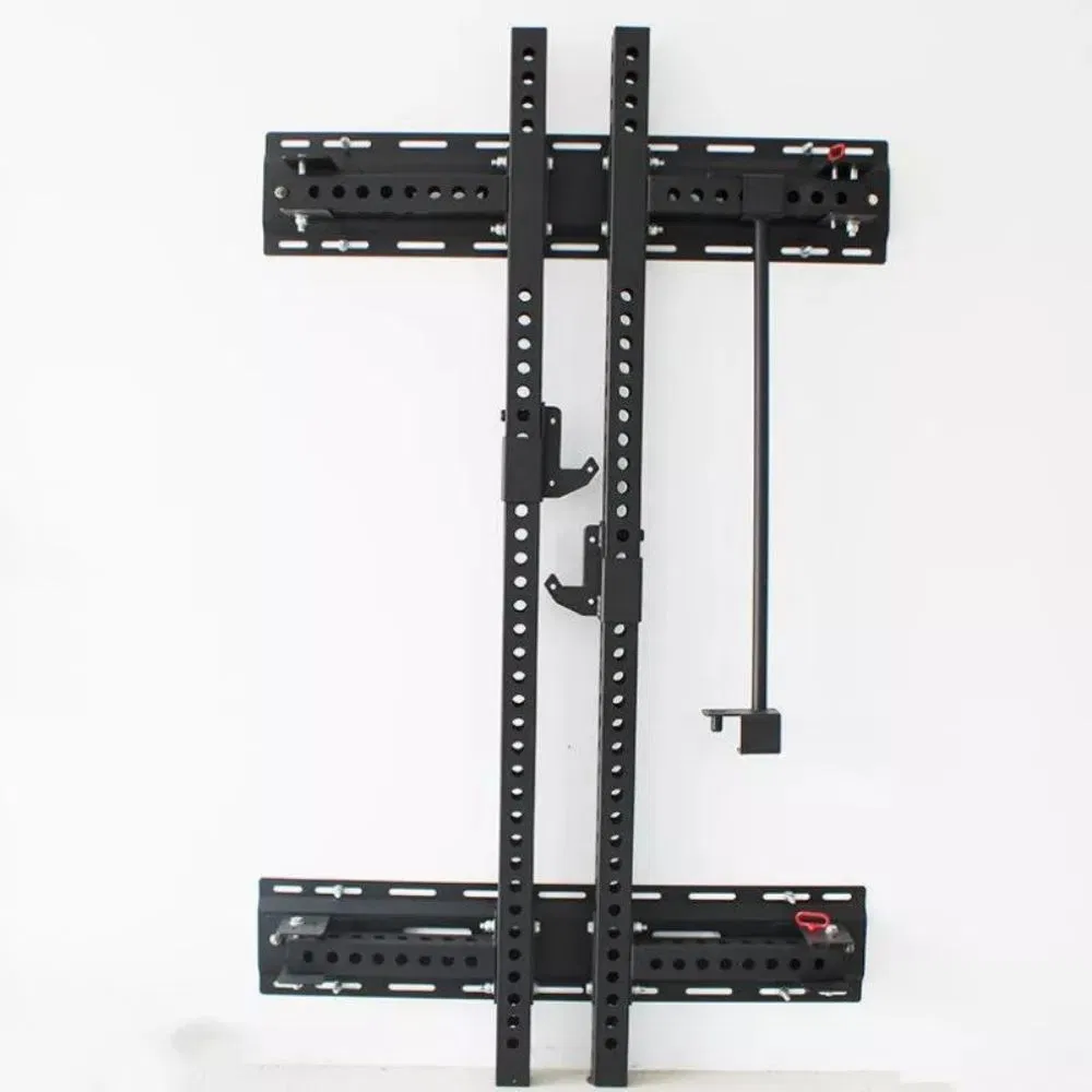 Wall Mounted Folding Squat Power Rack with Spotter Arms and J-Hooks Gym Fitness Equipment