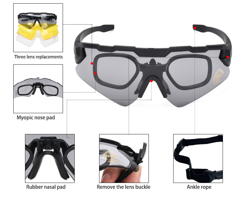 High Quality Tactical Combat Eye Protection Goggles Interchangeable Lens Ballistic Eyewear Shooting Games Sport Glasses