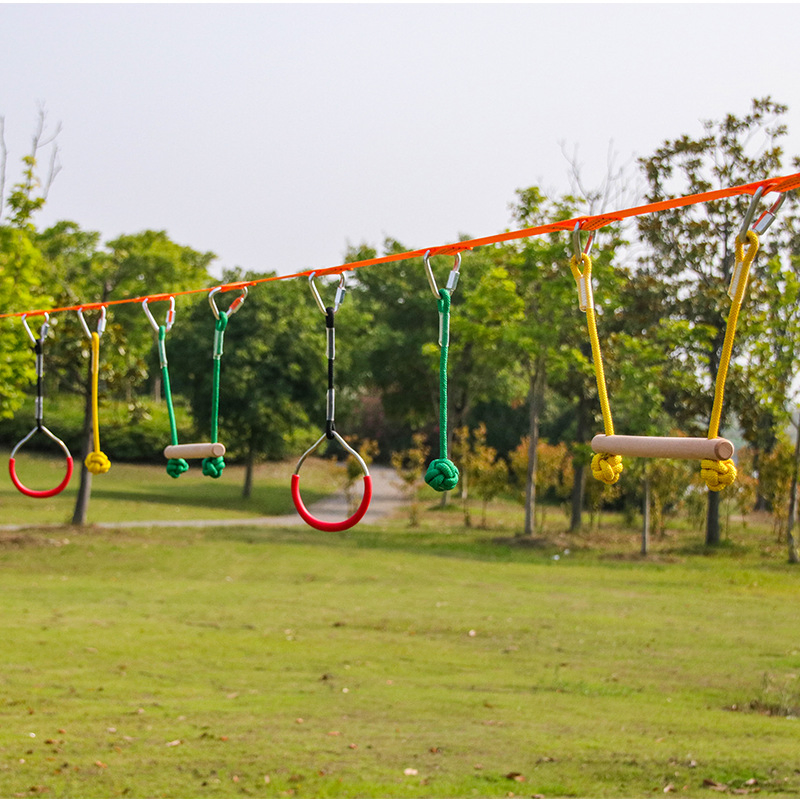 American Fitness Slackline Hanging Obstacle Course Ninja Warrior Line Obstacle Course Kit for Outdoor Backyard