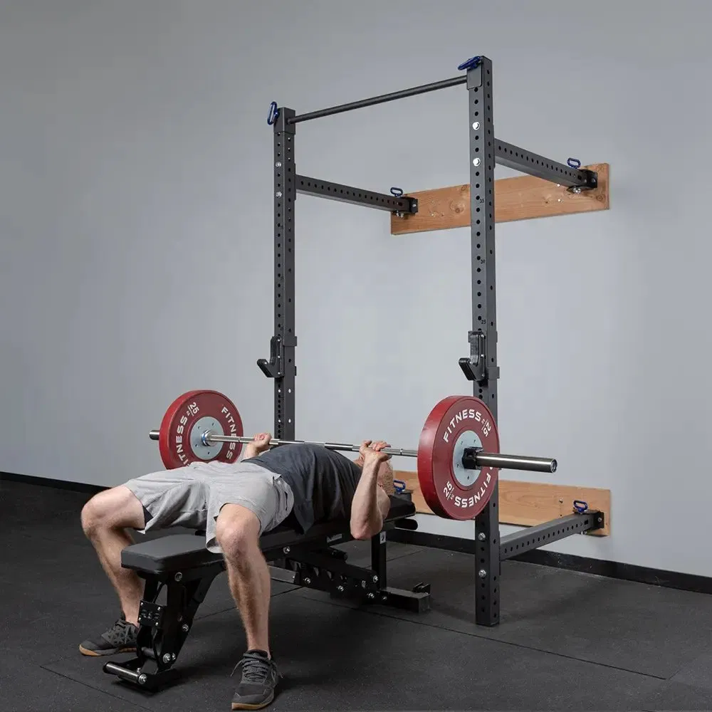 Wall Mounted Power Rack Matt Black Folding Squat Rack Design