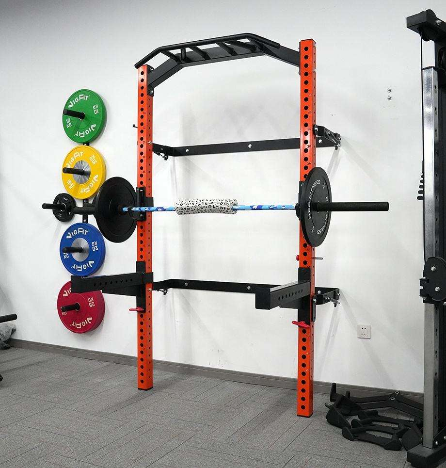 Commercial Wall-Mounted Folding Power Squat Rack Multi-Grip Bar for Home &amp; Gym