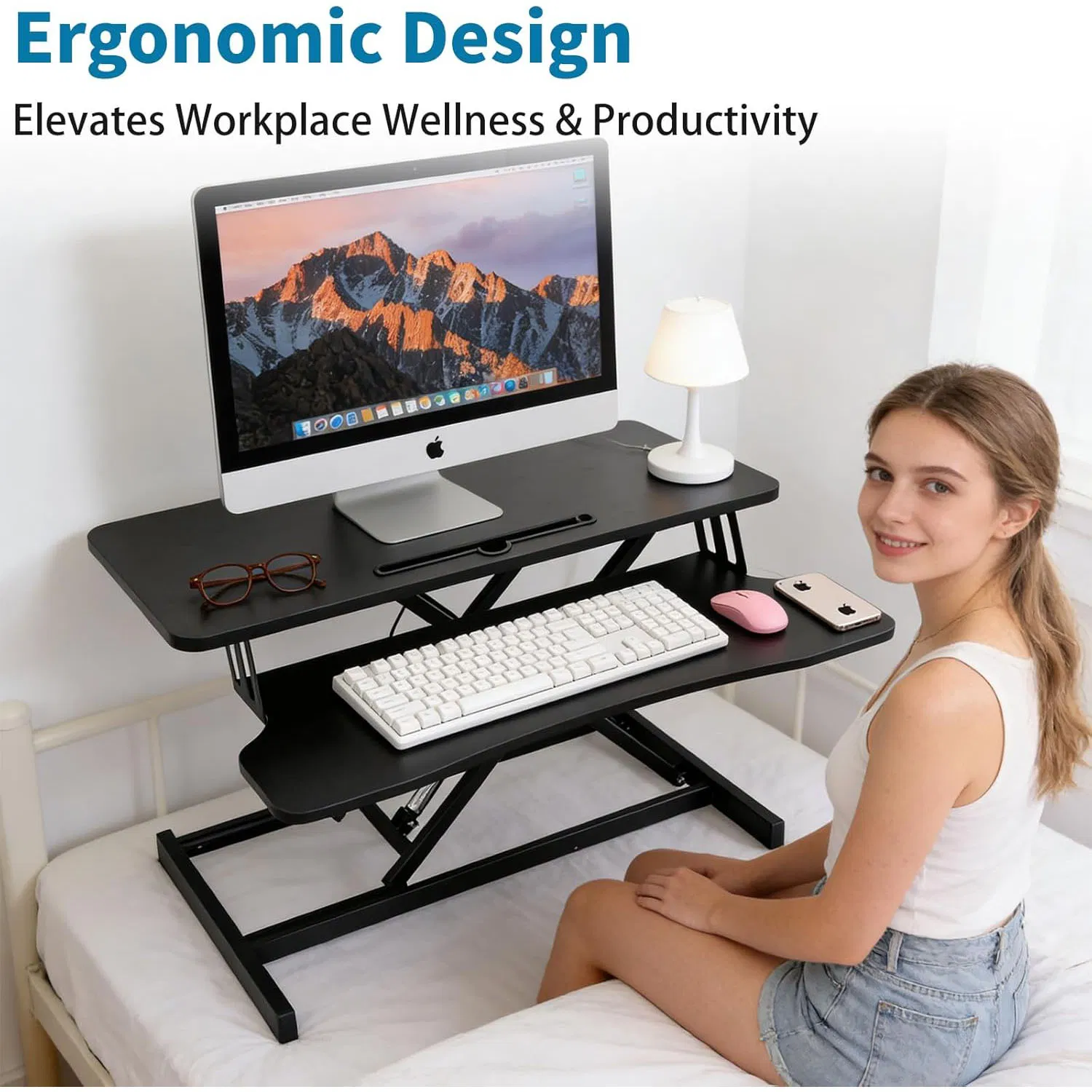 36" Pneumatic Standing Desk Converter Height Adjustable Sit to Stand up