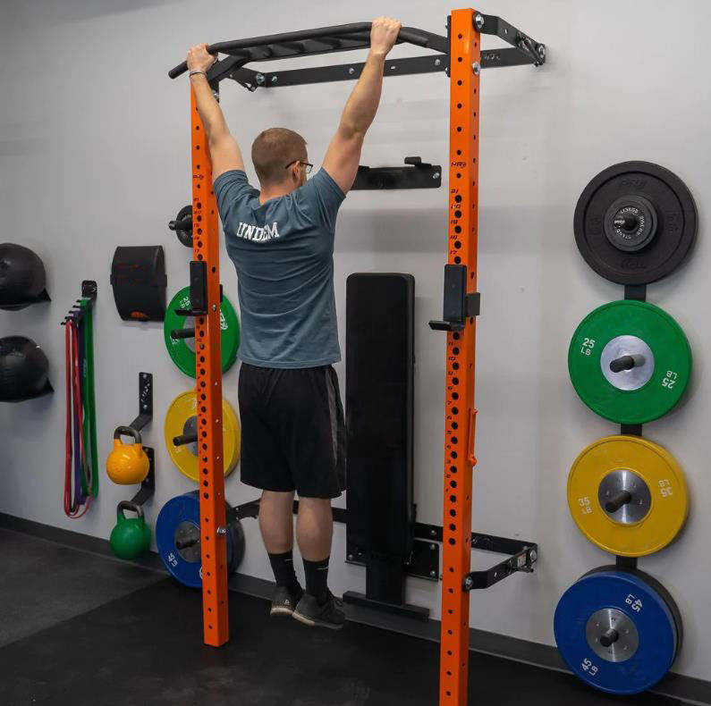 Commercial Wall-Mounted Folding Power Squat Rack Multi-Grip Bar for Home &amp; Gym