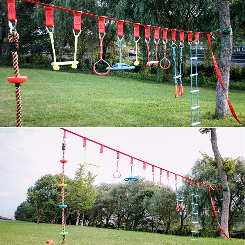 Ninja Warrior Course Zip Line Obstacle Kit for Outdoor Playground Equipment Backyard Exercise Outdoors