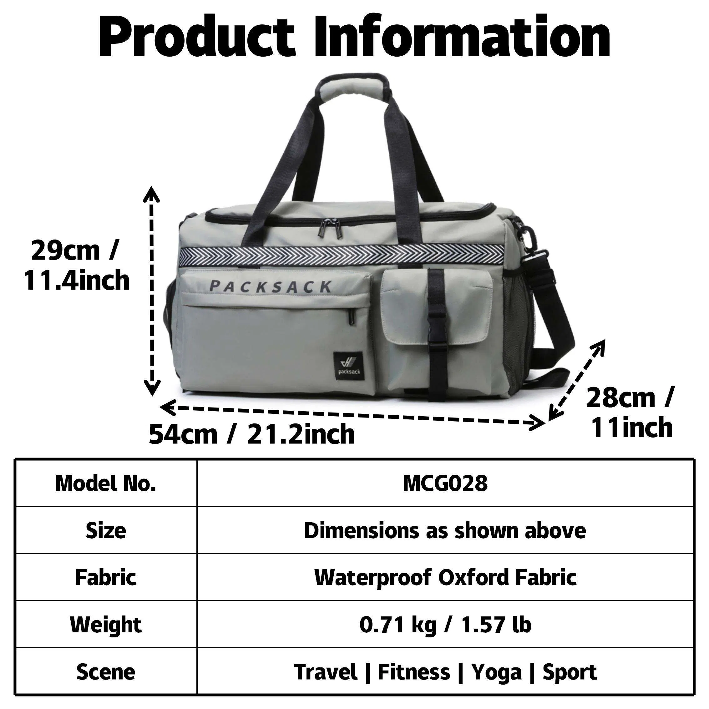 Yellow Unisex Custom Logo Large Capacity Gym Duffle Bag Waterproof Sports Travel Backpack Portable Durable Polyester Lining for Fitness