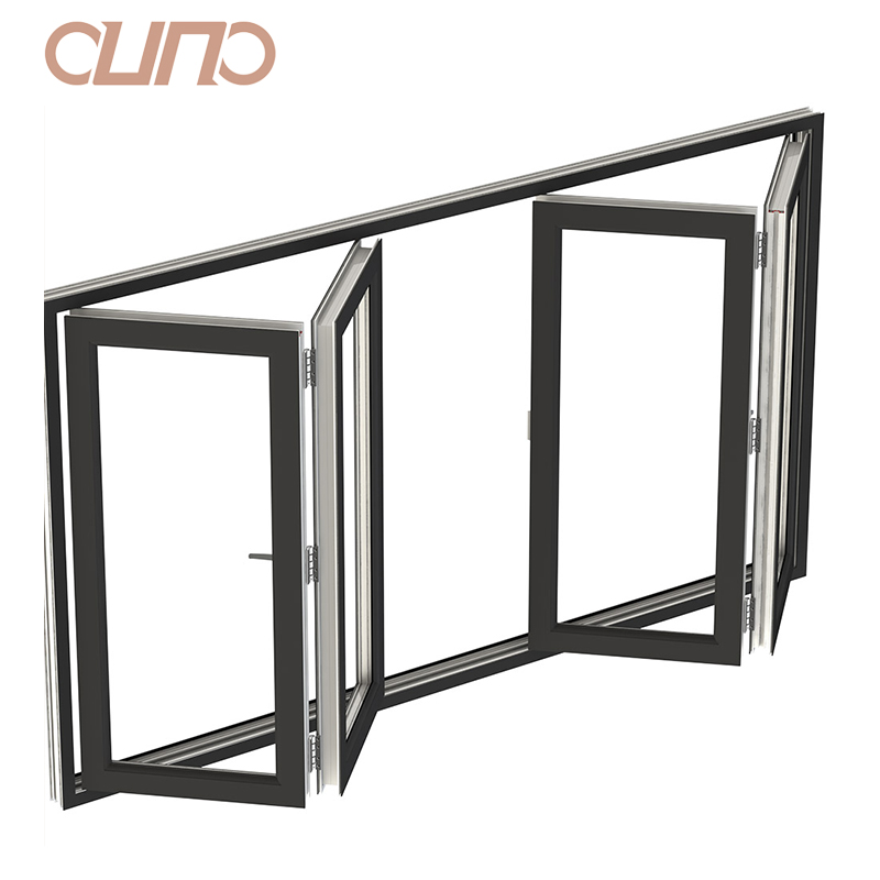 OUNA NFRC US Standard Exterior Hurricane Proof Bi Folding Door Accordion Folding Glass Door Aluminum Patio Bi-fold Doors