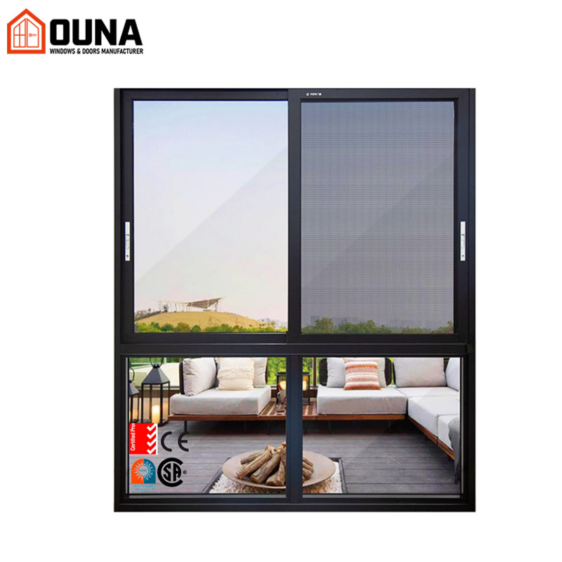 OUNA NFRC AS2047 Hurricane Proof Aluminum Sliding Windows Double Tempered Glass Heat Insulation Sliding Window for Villa
