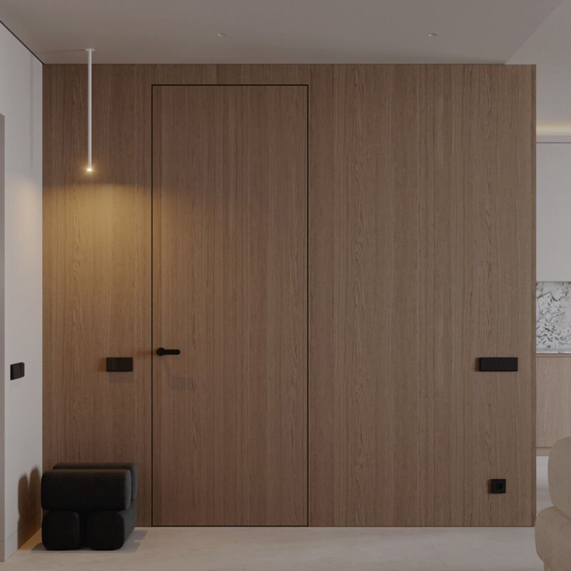 OUNA High Quality Aluminum Wood Composite Interior Door With Solid Wood Core for Bedroom Modern Minimalist Design Custom Size