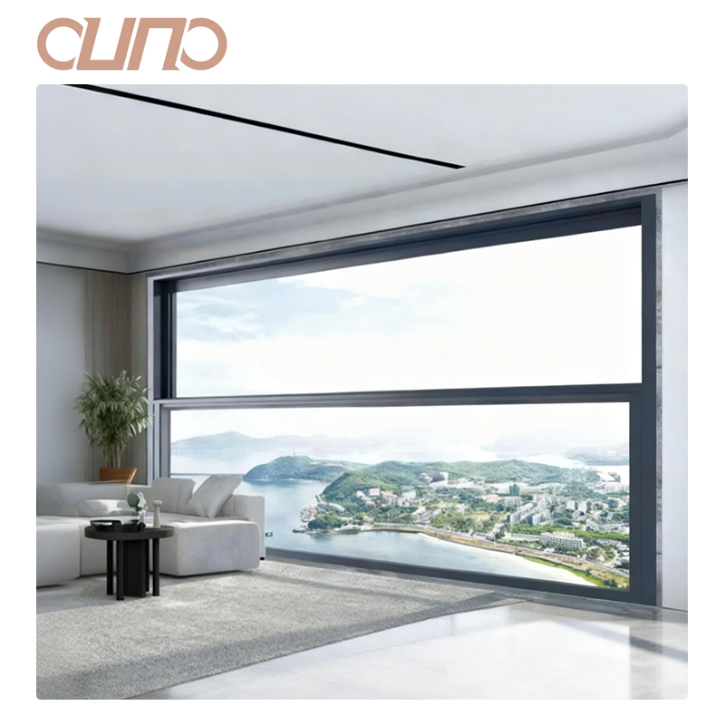 OUNA Large Size Electric Lift Window Double Tempered Glass Aluminum Motor Smart Vertical Sliding Windows with Mesh Screen