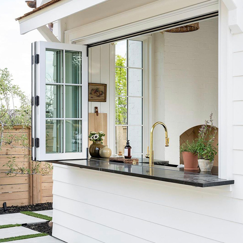 OUNA Space Saving Fold up Aluminum Window for Small Spaces Like Pantry and Kitchen Maximum Ventilation Minimal Footprint