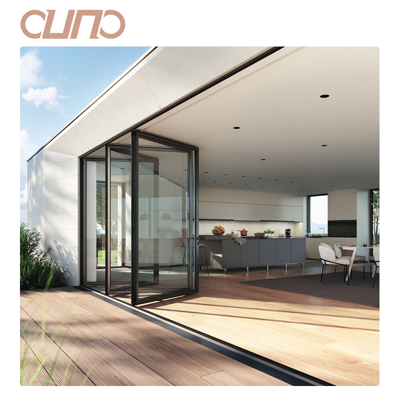 OUNA NFRC Hurricane Impact House Soundproof Exterior Bi Fold Patio Doors Aluminum Balcony Accordion Glass Folding Doors