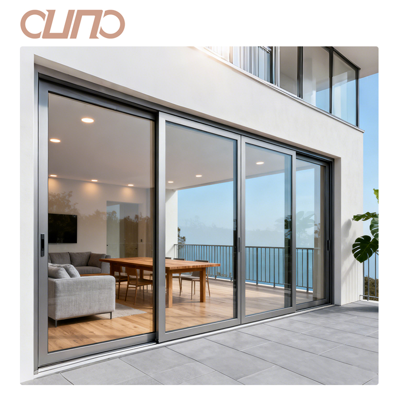 OUNA AS2047 Modern Slim Aluminum Double Glazed Tempered Glass Balcony Sliding Door Energy Saving Sliding Patio Doors