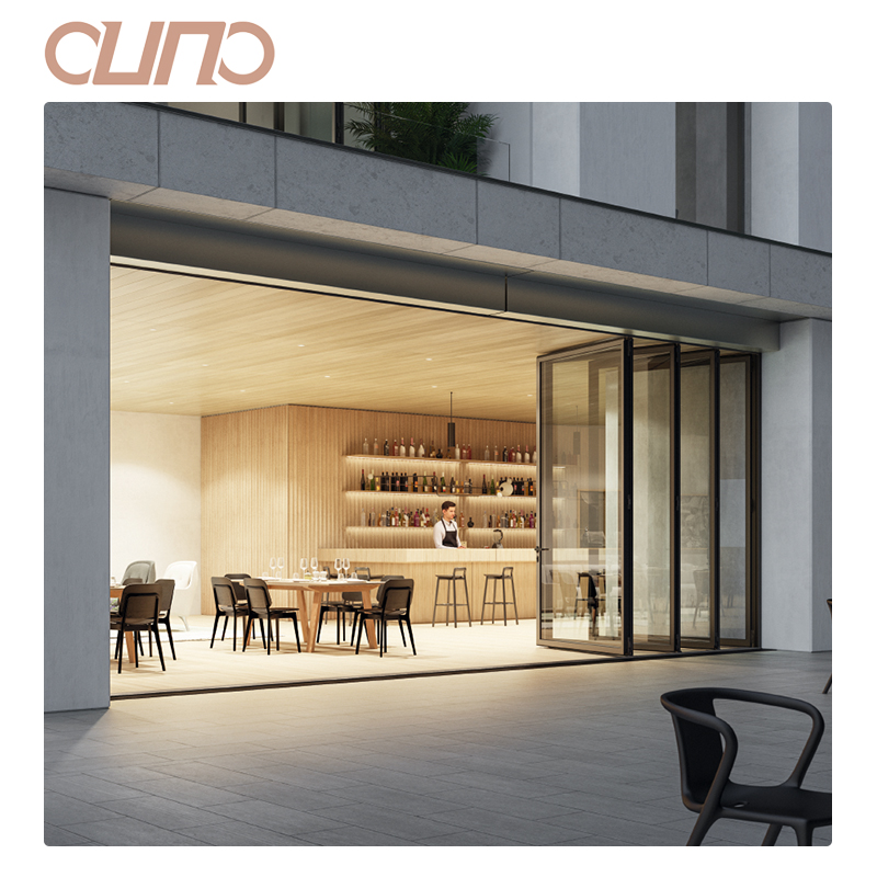 OUNA Factory Price Wholesale Room Dividers Parts Partition Curtain Wall Bi-folding Door Bi Fold Glass Patio Door