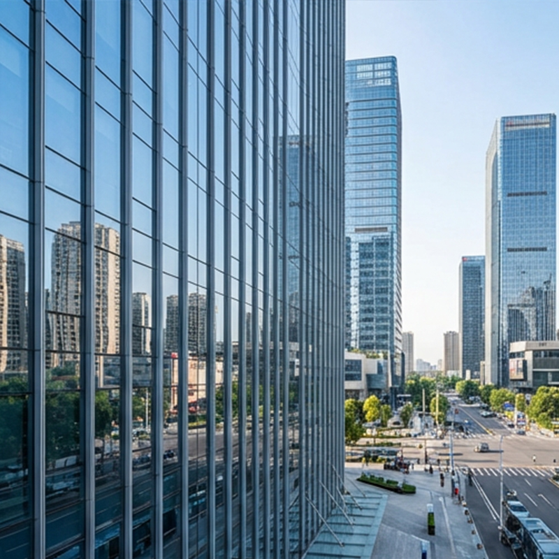 OUNA Customized Frameless Tempered Glass Curtain Wall System for Modern Office and Commercial Building Large Size Facade