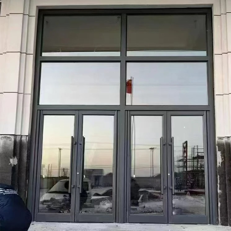 OUNA Customized Office Entrance Doors Windproof Aluminum Frame Store Front Doors Glass Doors for Business