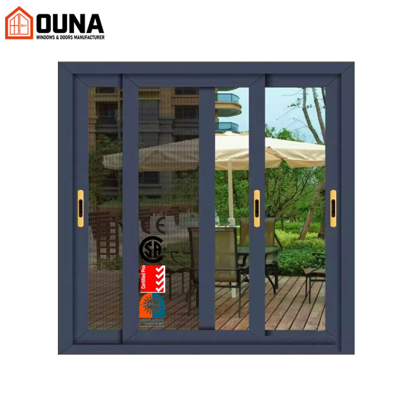 OUNA Residential Aluminum Sliding Windows Hurricane Impact Proof Modern Design Double Tempered Glazed Custom Aluminum Windows