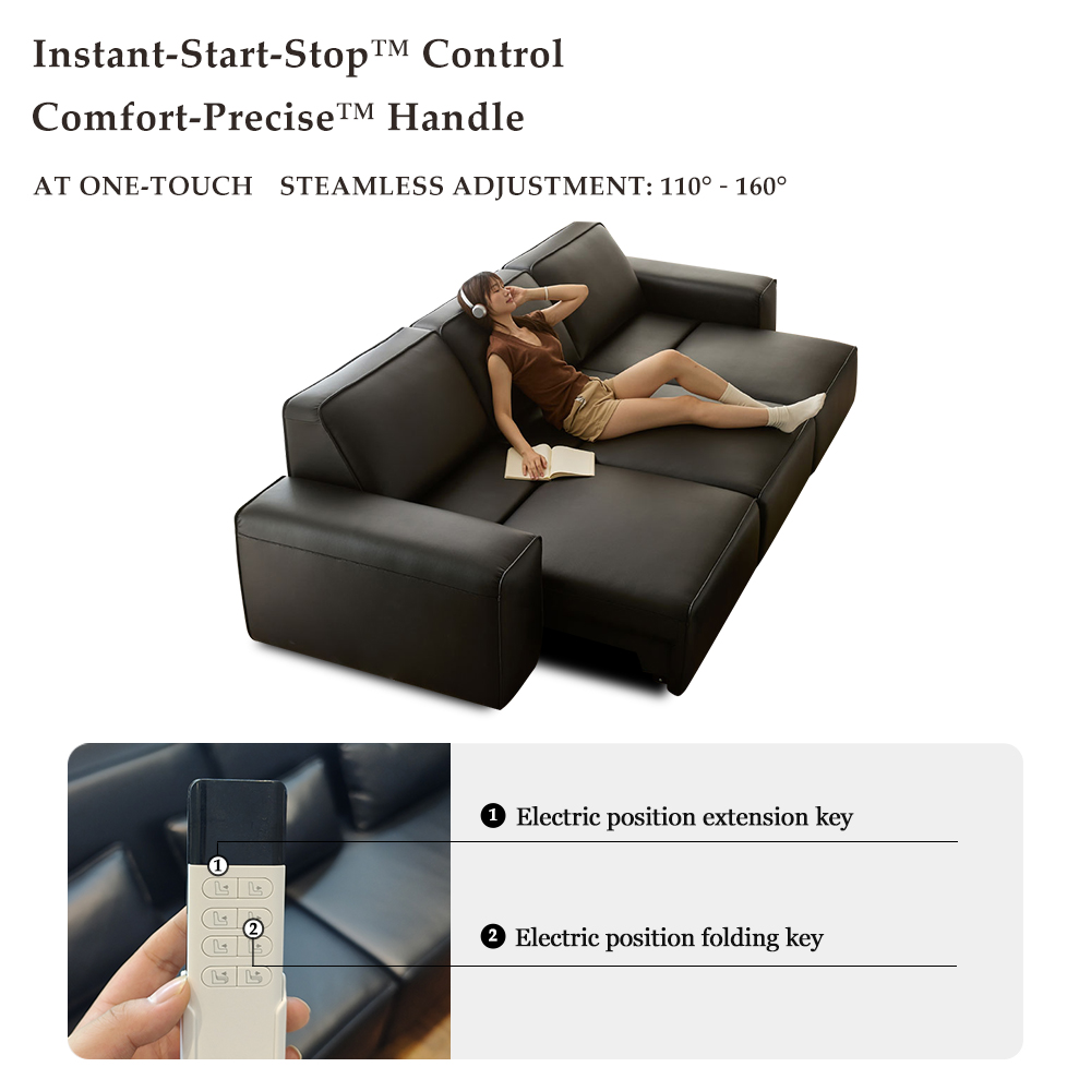 Modern Genuine Leather Square Convertible Sofa Bed 3-Seater Electric Recliner European Design Living Room Wall Hugger